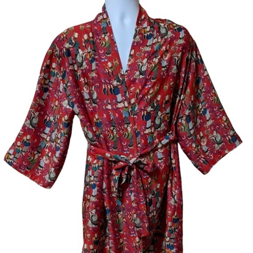 Josie Natori red novelty print belted kimono robe house coat, night wear size S - Picture 10 of 10